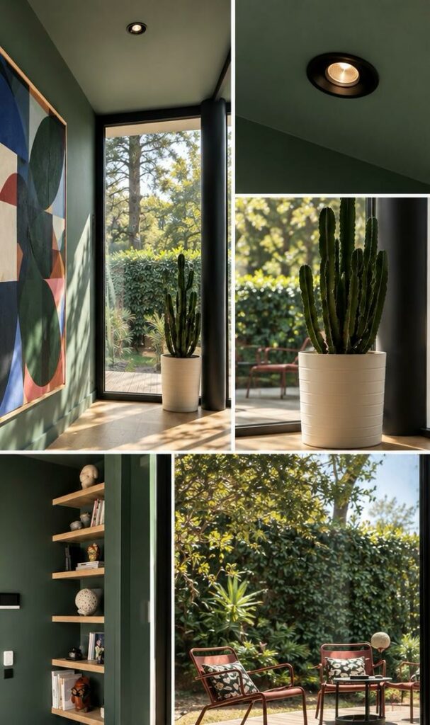 Pièce verte ouverte sur le jardin